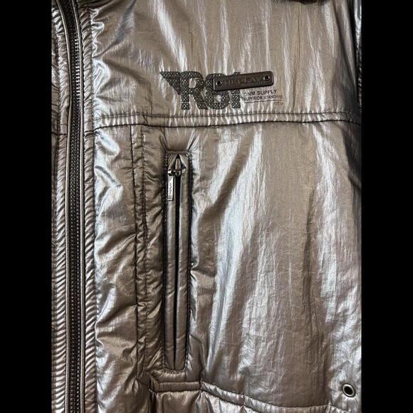 VTG REPLAY Men’s Moto Bomber Jacket Hood XXL Metallic Gray Polyamide Fashion Box - Picture 2 of 15